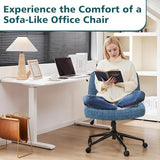 OLIXIS Criss Cross Chair with Wheels Wide Cross Legged Office Desk Vanity Chair, Blue