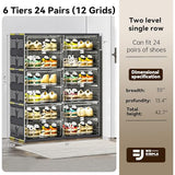 wesimple 24 Pairs Portable Shoe Storage Cabinent of 3-Step Fast Installation,Plastic Shoe Box with Magnetic Clear Door for Entryway, Enclosed Shoe Rack for Sneaker, Heels etc.. (2Row, 6Tier)