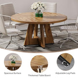 Tribesigns 47-Inch Round Conference Table for 4-6 People, Wooden Meeting Room Table with Thicken Tabletop and Wood Base (Wood)