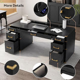 Large Executive Desk with Metal Edge Trim, Classic Traditional Writing Desk for Home Office - 7 Drawers