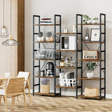 Triple Column 5 Tier Bookshelf, Bookcase with 14 Open Display Shelves, Adjustable Rustic Industrial Style Book Shelves