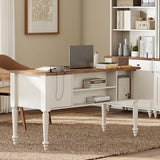 Home Office Furniture Set, 56" Executive Desk with Charging Station, 72" Tall Bookcase with 4 Doors and 2 Drawers