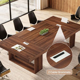 8FT Conference Table for 10 People, 94.5" W Large Meeting Table with 2 Cable Grommet, Business Style Seminar Boardroom Podcast Tables