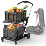 2-Tier Collapsible Shopping Cart with Brake Wheels & 2 Folding Baskets