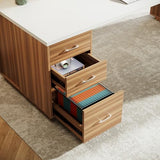 85.8-Inch L-Shaped Executive Office Desk with File Drawers & Storage Cabinet, Professional Corner Computer Desk Extra Large (White&Walnut)