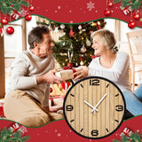 AXAORIRA 12 Inch Round Wall Clock Battery Operated, Wooden Decorative Analog Clocks Non-Ticking Quartz for Apartment, Living Room, Bedroom, Hallway, Classroom - Gifts for Family and Friends