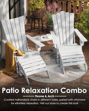 GREENVINES Folding-Adirondack-Chairs-Set-of-2 | HDPE Plastic | Throne Series | Fire Pit Chair | with Connecting Tray | Removable Table | All Weather | for Outdoor Patio Deck Poolside | White