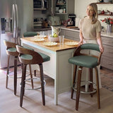 WUPOTO Mid Century Bar Stools with Walnut Bentwood Frame, 29.5" Bar Height
