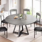 Jocoevol 51“ Round Kitchen Dining Room Table for 6-8, Circle Dining Dinner Table with Pedestal Metal Frame, Space Saving Wood