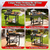 AOKEMAi Grill Table for Oon Pizza Oven Accessories, Ninja Pizza Oven Table with Extendable Desk - Fit Gozney, Solo Stove, Durable Outdoor Grill Cart Stand with Food Prep Topping Station for Backyard