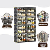 wesimple 36 Pairs Portable Shoe Storage Cabinent of 3-Step Fast Installation,Plastic Shoe Box with Magnetic Clear Door for Entryway, Enclosed Shoe Rack for Sneaker, Heels etc.. (2Row, 9Tier)