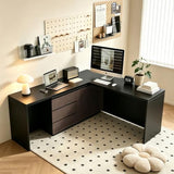 L-Shaped 3 Drawer Desk 135 Inch Extra Long Double Workstation with Retractable Side Desk for Two Shared Work Desk Engineering Wooden Home Office Desk