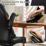 Ylzyxal Office Desk Chair, Ergonomic Computer Chair with Padded Flip-Up Arms and Adjustable Lumbar Support, PU Leather Executive Chair