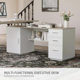 Standing Desk with Storage, l Shaped Executive Desk Adjustable Height, Light Wood Grainy