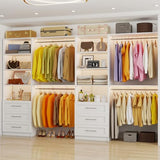 Closet System with 6 Wood Drawers, 6-12FT Closet Organizer System with Cuttable Shelves for Walk in Closet with 6 Expandable Hanging Rods