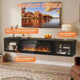 70" Floating TV Stand with 36" Electric Fireplace, Black & Black