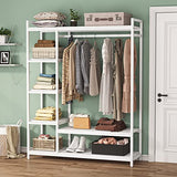 LITTLE TREE Free Standing Wood Closet Clothes Rack,Heavy Duty Grament Rack with Shelves,Hanging Racks for Clothes Clothing Rack for Bedrom,Wardrobe Closet Organizer,350 lb Capacity