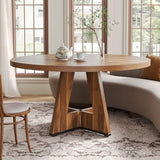 LITTLE TREE Round Dining Table for 4-6 People, 47 Inches Dining Room Table with Wooden Pedestal Base, Brown Dinner Tables, Circle Kitchen Table