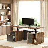 Executive Standing Desk with Drawers & Storage, 70.8'' Adjustable Electric Stand Up Wood Desk with Privacy Panel