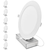 LUXRITE 8-Inch LED Recessed Light with J-Box, Canless Mini Panel Spotlight, 5CCT 2700K-5000K, 13/15/18 Watts, 1050/1250/1500 Lumens, CRI90, Dimmable, 120-277V, IC Rated, Wet Rated ETL Listed (6 Pack)