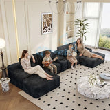 150" Oversized Black Boneless Sectional Couches for Living Room w/ Storage | U Shaped Couch with USB