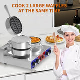 HTTSICHI Waffle Maker - Commercial Waffle Iron w/Two Non-stick 7 in Baking Pans, 550 ℉ Temperature and Timers, 2400W Dual Waffle Machine