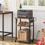 HOOBRO Industrial Printer Stand with Charging Station, 3-Tier Printer Table, Rolling Printer Cart