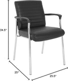 Office Star FL Series Faux Leather Padded Guest Chair with Built-in Lumbar Support, Black with Chrome Frame