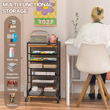 ThreeHio 7 Tier Rolling File Cart with Sliding Trays, Wood Metal File Organizer Beside Desk