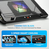 Gaming Laptop Cooling Pad with Movable Fan and Automatic Speed Adjustable by Temperature,Music Sync RGB Light