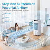 Swamp Cooler, 1800 CFM Windowless Portable Air Conditioners with 4.2 Gal Water Tank, 120° Swing,12H Timer,3 Modes & 3 Speeds,4 Ice Packs, Evaporative Air Cooler for Room,Bedroom,Office,Crystal White