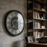 AMAATE Steampunk Wall Clock with Moving Gears, Kinetic Mechanical Industrial Design, Retro Distressed Iron Finish, Dynamic Art for Living Room and Bar Decor, 24 Inch