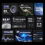 iuZee AI Auto Tracking PTZ Camera 3G-SDI/USB3.0/HDMI/LAN IP PoE Live Streaming 20X Optical and 8X Digital Zoom Camera 1080P 60FPS for Church Services Worship Education Events vMix OBS YouTube