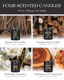 AOOVOO Scented Candles for Men - 4 Pack Candles for Home Scented, 36oz Soy Wax, 200 Hour Burn Time, Men Candle Set, Sandalwood Oud/Mahogany Teakwood/Smoke Vanilla/Jasmine Candle Set A