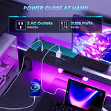 51 Inch Gaming Desk with Power Outlet and LED Lights, Computer Desk with 4 Drawers & Storage Shelves, Reversible Home Office Desk