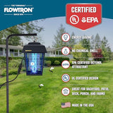 Flowtron Electric Bug Zapper 1/2 Acre Outdoor Insect Control with Dual Lure Method, 15W UV Light & Octenol Attractant for Fly & Mosquito, 5600V Kill Grid, Made in USA, UL Certified