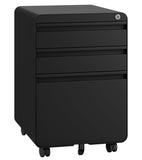 Dripex 3 Drawer Black File Cabinet, Mobile Under Desk Storage File Cabinet with Lock on Wheels, Letter/Legal Size,Fully Assembled