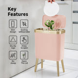 Procade 2Pack 4 Gallon Gold Bathroom Trash Can,White and Pink Garbage Cans