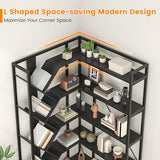 Semoic 71" Tall Tree Bookshelf, 5-Tier L-Shaped Corner Bookshelf with Industrial Metal Frame