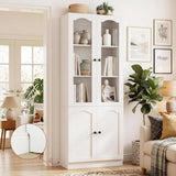 Cyclysio 80" Tall Bookcase with 4 Doors & Adjustable Shelves - Modern Bookcase with Built-in Baseboard Notch
