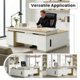 TKKUPLG L Shaped Executive Desk with Drawers, Modern Large Wood Home Office Desk