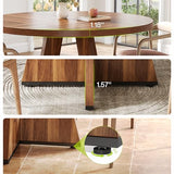 LITTLE TREE Round Dining Table for 4-6 People, 47 Inches Dining Room Table with Wooden Pedestal Base, Brown Dinner Tables, Circle Kitchen Table