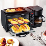 Electric Breakfast Station - 3-in-1 Non-Stick Grill/Griddle with Glass Lid, 2-Slice Toaster Oven & Coffee Maker, 30-Min Timer