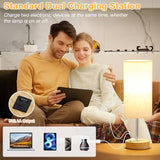 Touch Bedside Table Lamp with USB - 3 Way Dimmable Wood Lamp for Bedroom Nightstand, Desk Lampl, 14in