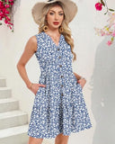 MOLERANI Women Summer Casual Sundress Sleeveless V Neck Button Down Tiered Dresses with Pockets Poolside Petite Lightweight,GY BU S Floral,2XL