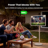 ApoloSign 32 Inch 4K UHD Smart Portable TV on Wheels, Android 16 EDLA Certified, 256GB Storage, Built-in 15000mAh Battery, Voice Remote, Touch Screen TV with Rolling Stand for Home, Office - Gen2