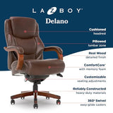 La-Z-Boy Delano Big & Tall Executive Office Chair, Ergonomic Mid-Back Body Pillow Lumbar Support, Chestnut Brown