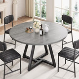 Jocoevol 51“ Round Kitchen Dining Room Table for 6-8, Circle Dining Dinner Table with Pedestal Metal Frame, Space Saving Wood
