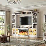 OneBlis 98" Farmhouse TV Stand with 36" Electric Fireplace, Bookshelves