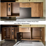 Retractable L-Shaped Executive Desk, Modern Office Desk with locking Drawers